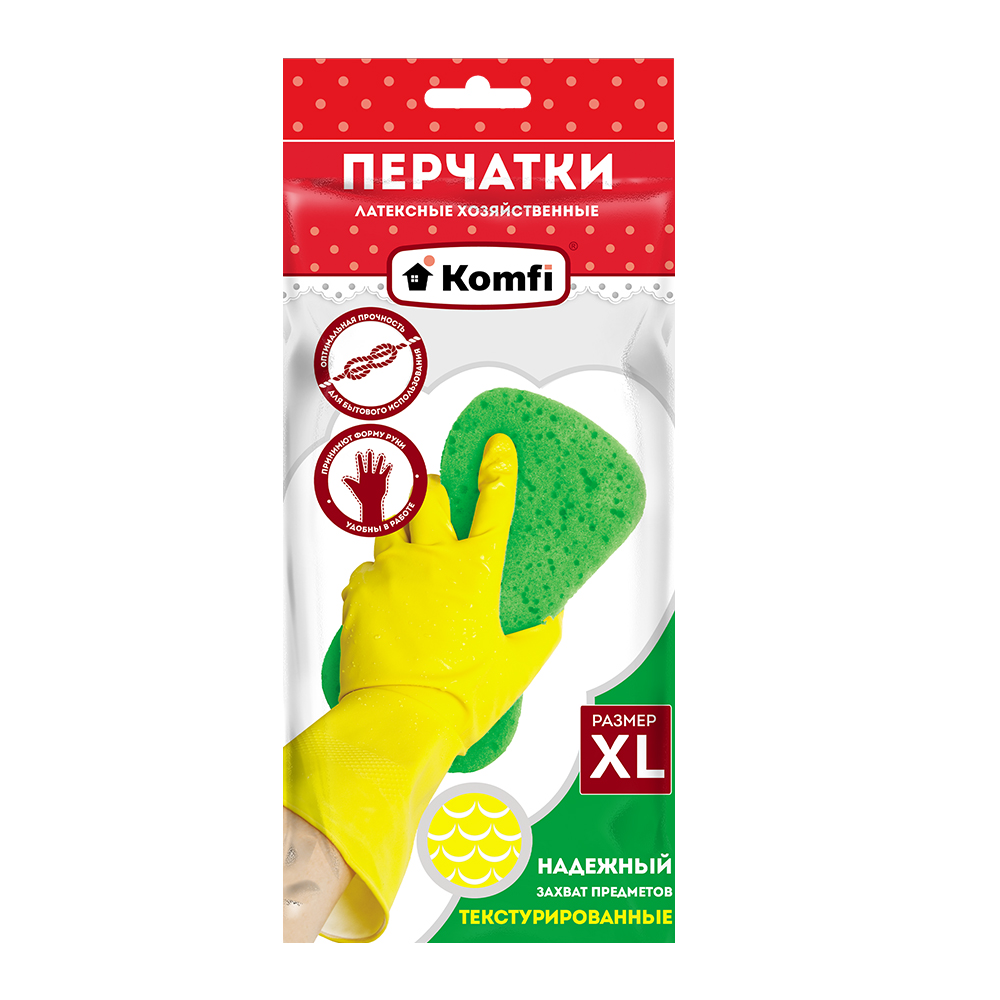 Перчатки хозяйственные латексные XL желтые Komfi/240/12