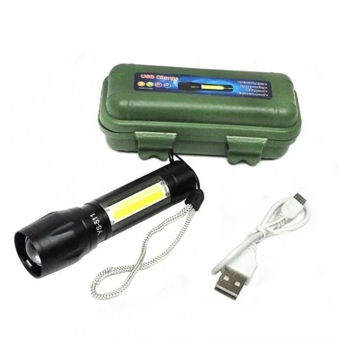 Ручной фонарь сталь USB Charge 3-режима с боковым свечением в боксе