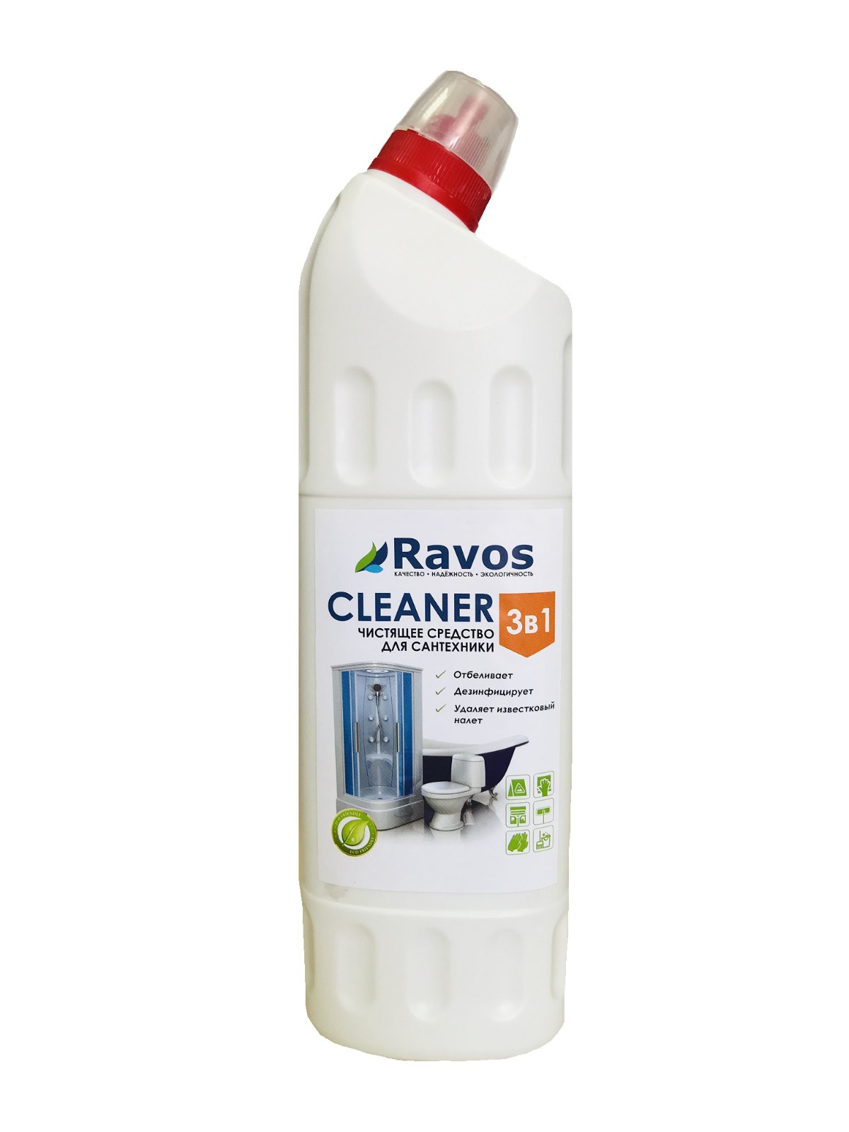 Средство для чистки Сантехники Cleaner (Клинер) Активный Хлор 0,75л ПП "Ravos" 1/12