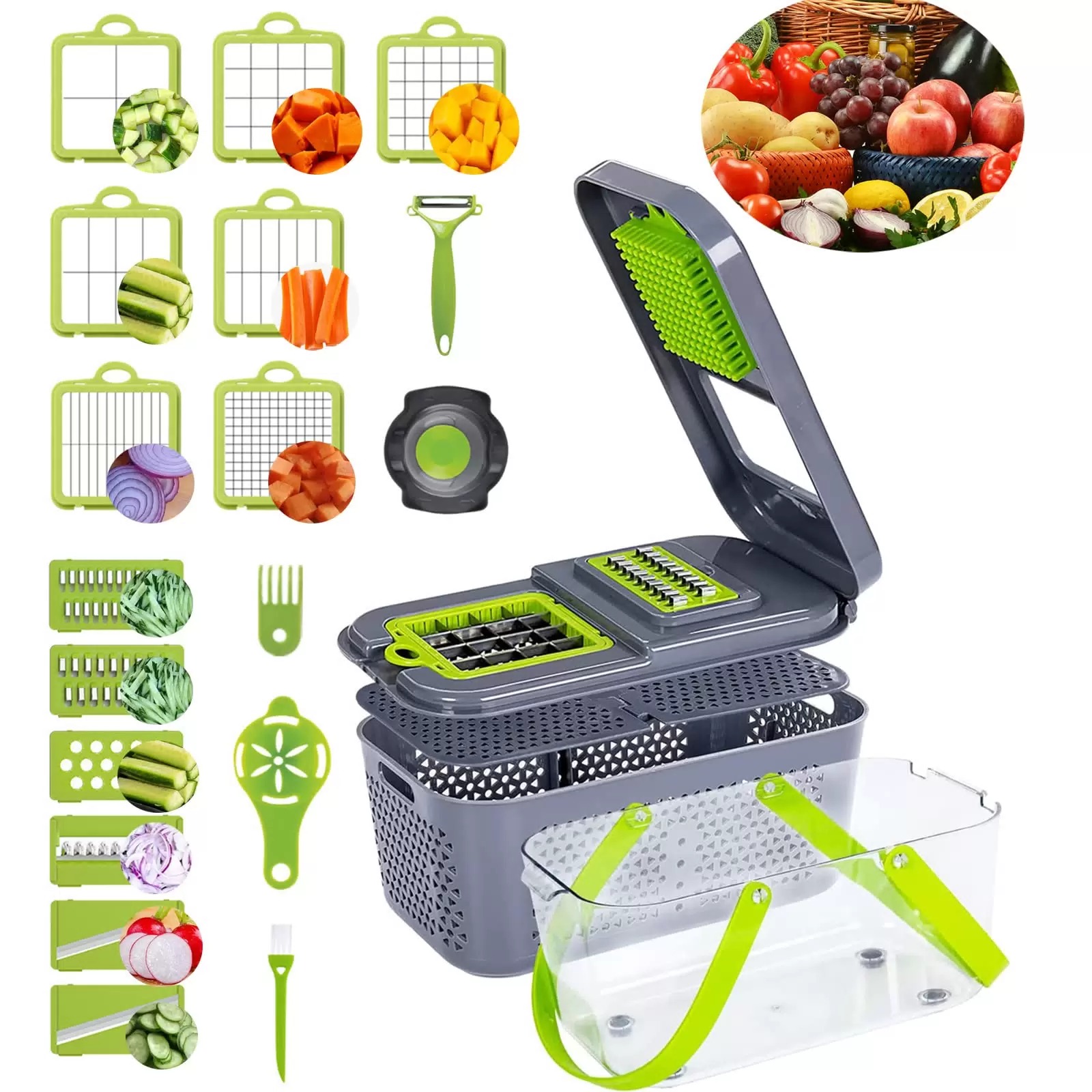 Многофункциональная ручная терка , овощерезка с контейнером 22 в 1 Veggie Slicer RKJ-8317/1/