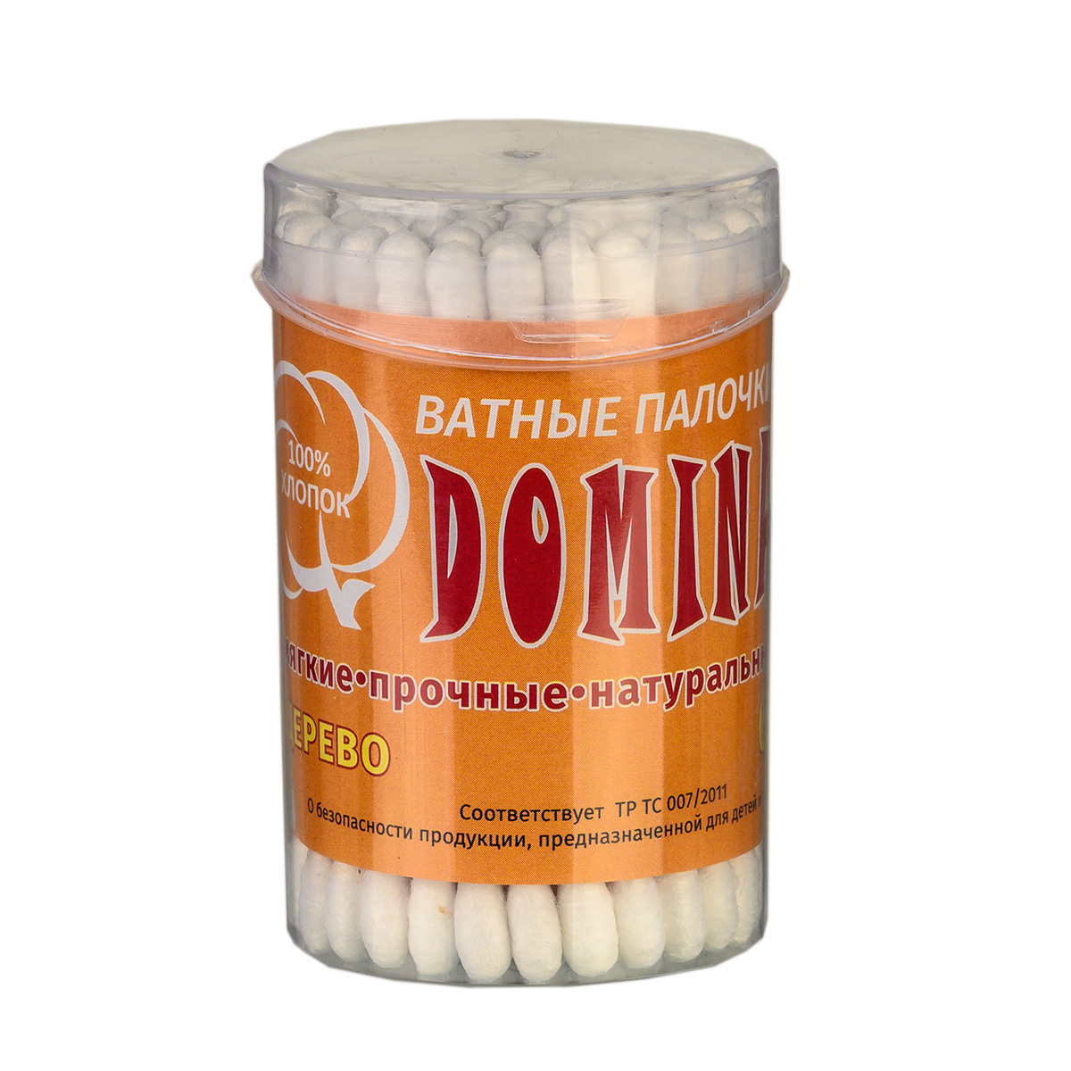 Ватные палочки DOMI, дерево, круглая банка 65шт  уп12